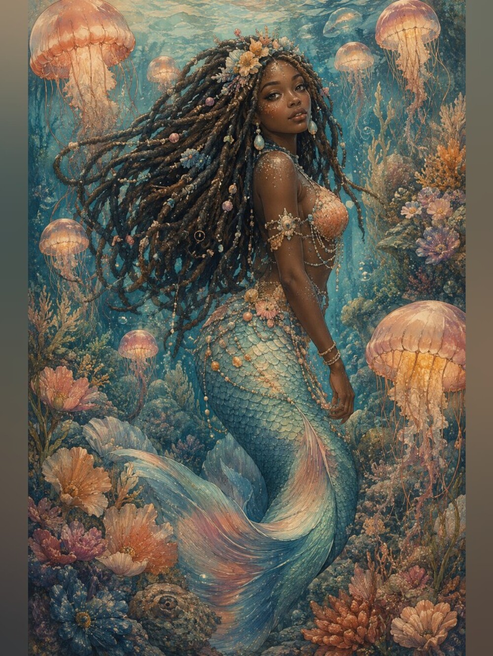 Beautiful Black Mermaid Print